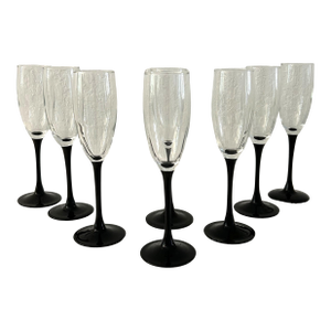 Vintage Ebony Crystal Champagne Flutes - Set of 8