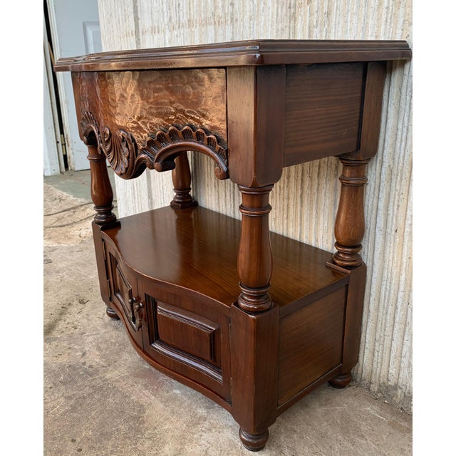 19th Century Pair of Catalan, Spanish Nightstands with Drawers & Low Open Shelf For Sale - Image 18 of 18