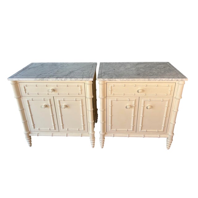 Williams-Sonoma Home "Hampstead" Faux Bamboo Nightstands With Carrara Marble Tops - Pair For Sale - Image 13 of 14
