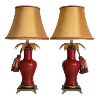 1970s Hollywood Regency Frederick Cooper Red Lamps With Silk Tassels, a Pair For Sale