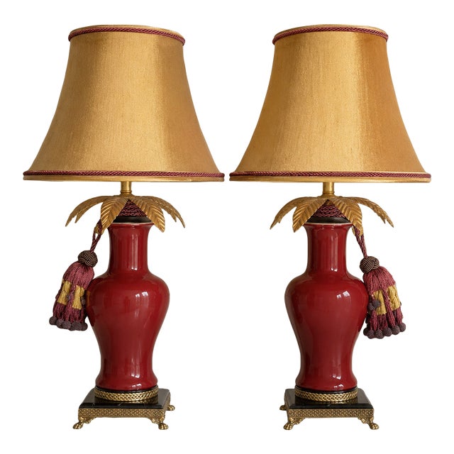 1970s Hollywood Regency Frederick Cooper Red Lamps With Silk Tassels, a Pair For Sale