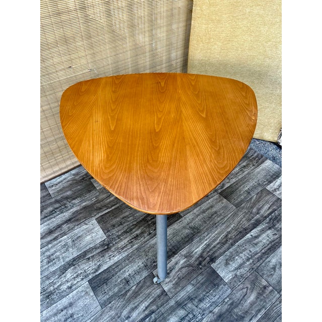 Vintage Mid-Century Modern Table in the Arne Jacobsen Egg Table Style. Circa 1970s It features an industrial-inspired...
