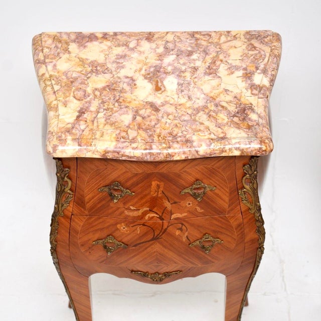 Brown Antique French Marble Top Bedside Chests, 1900s, Set of 2 For Sale - Image 8 of 13