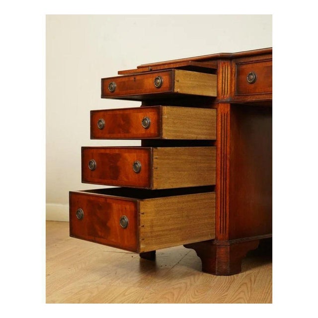 Twin Pedestal Desk with Green Leather Top by E. G. Hudson For Sale - Image 10 of 13