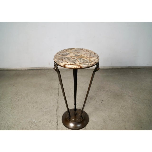 Gilbert Rohde 1980’s Art Deco Solid Brass & Marble Lion’s Head Side Table For Sale - Image 4 of 12