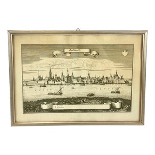 Matthäus Merian, Düsseldorf from Topographia Germanie, Woodcut Print, 17th Century, Framed For Sale