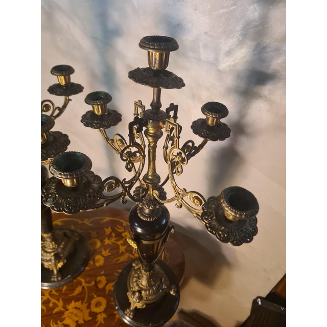 Gilded Bronze and Marble Candelabras, France, 1880, Set of 2 For Sale - Image 4 of 7