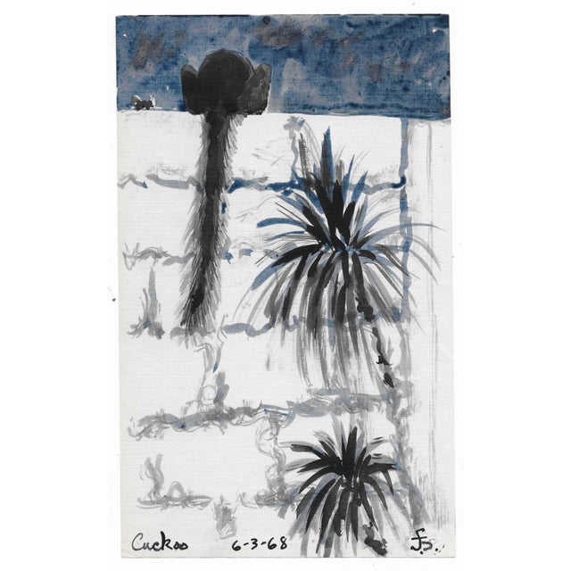 Traditional 1968 James Bone Cat Backyard Watercolor For Sale - Image 3 of 3