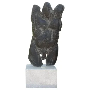 Giacometti Inspired Abstract Male Torso Bronze Sculpture on Marble Base