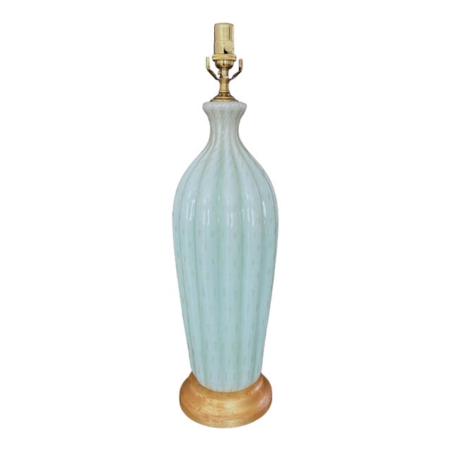 1950s Barbini Murano Seafoam Green Glass Table Lamp For Sale