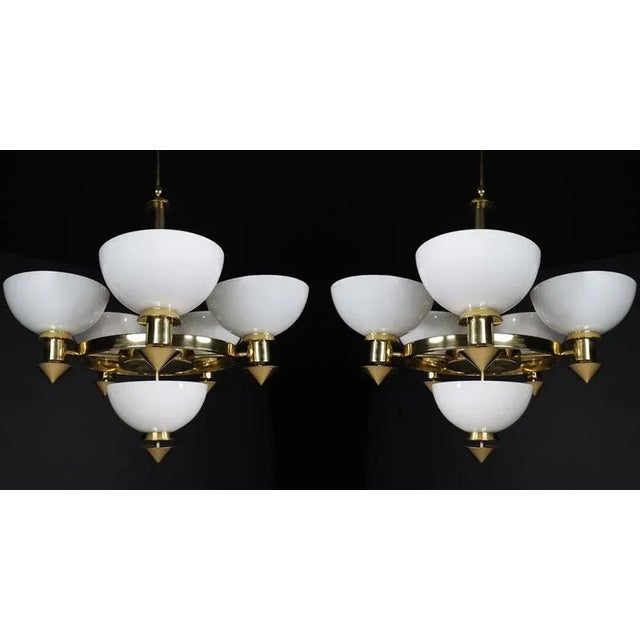Sculptural Italian Chandelier in Brass & White Opaline Glass, 1970s For Sale - Image 3 of 18