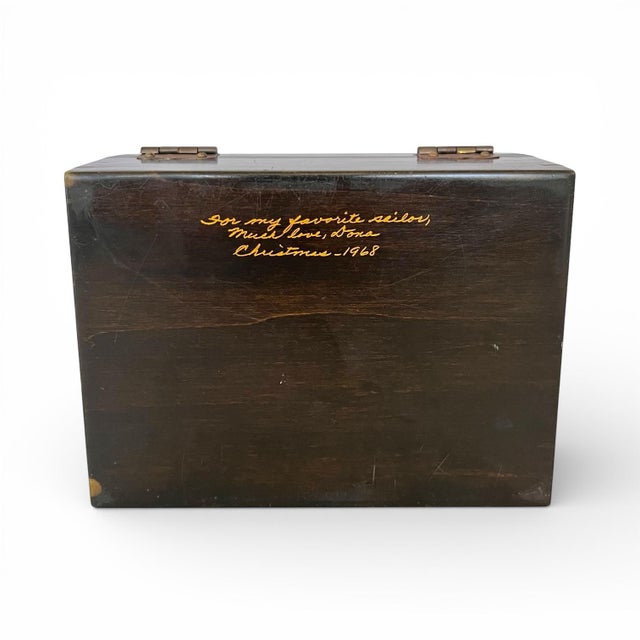 Mid-Century Modern Vintage Ebonized Wood Sailboat Box With Gold Accents For Sale - Image 3 of 6