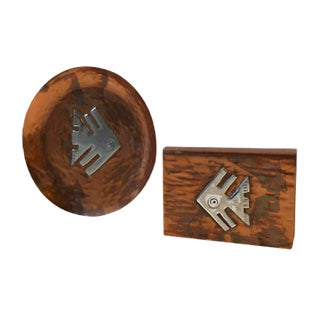Vintage Smoker's Set in Copper and Sterling Silver, 1960s, Set of 2 For Sale