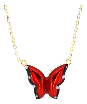 Gold Joy Red Enamel Butterfly Necklace