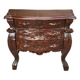 Vintage Rococo-Style Carved Wood Chest For Sale