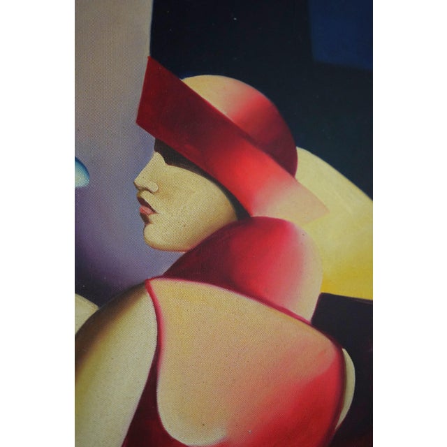 1980s Zancisco Art Deco 3 Lady Oil Painting on Canvas For Sale - Image 5 of 12