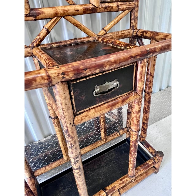 Antique Late 1800s English Scorched Bamboo Chinoiserie Hall Tree For Sale - Image 13 of 18