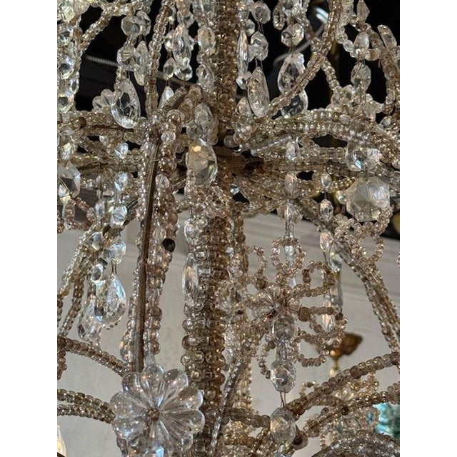 19th Century Italian Giltwood Chandeliers With Crystals and Beads - a Pair For Sale In Dallas - Image 6 of 7