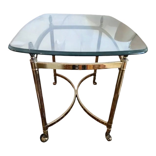 Vintage Brass/Gold Metal Glass Top End Table Hollywood Regency La Barge Style For Sale