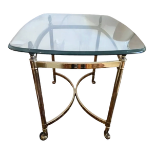 Vintage Brass/Gold Metal Glass Top End Table Hollywood Regency La Barge Style