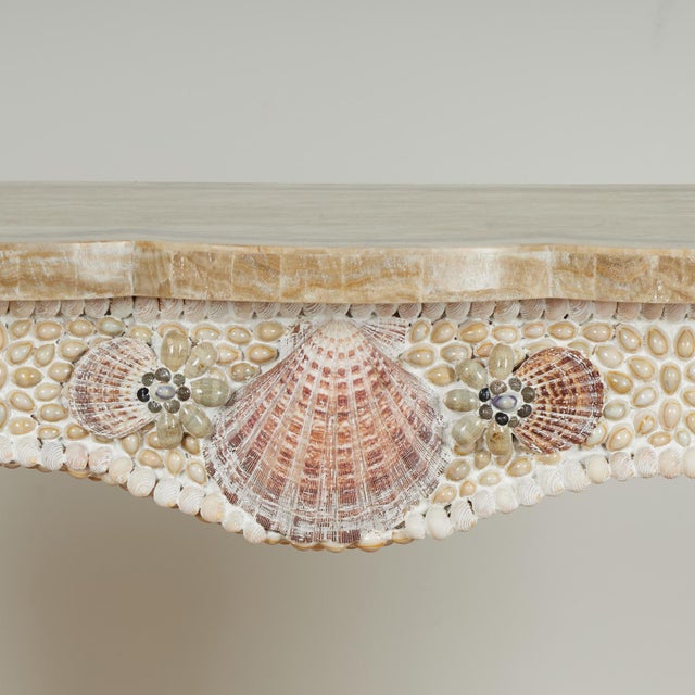 Vintage Marble Top Seashell Encrusted Console Table For Sale - Image 4 of 14
