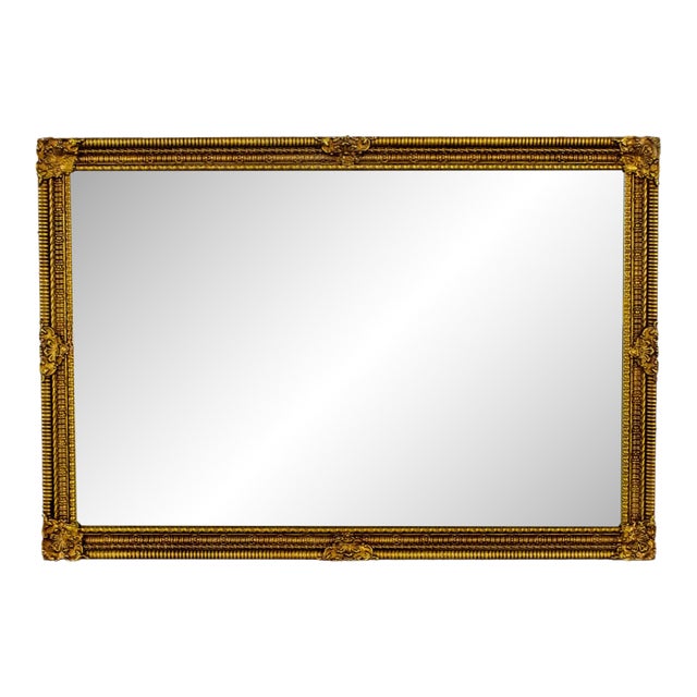 Late 20th Century Neoclassical Rococo Wall Mirror Rectangular Ornate Gilded Wood and Gesso Frame For Sale