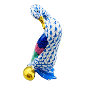 Vintage MCM Herend Blue Fishnet Goose W/ Egg Figurine