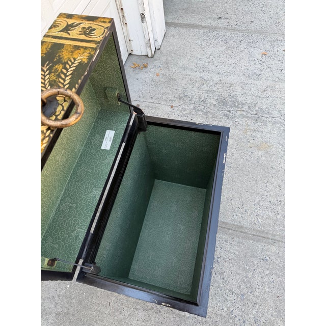 Late 20th Century Neoclassical Style Black and Gilt Decorated Urn Motif Storage Chest For Sale - Image 12 of 12