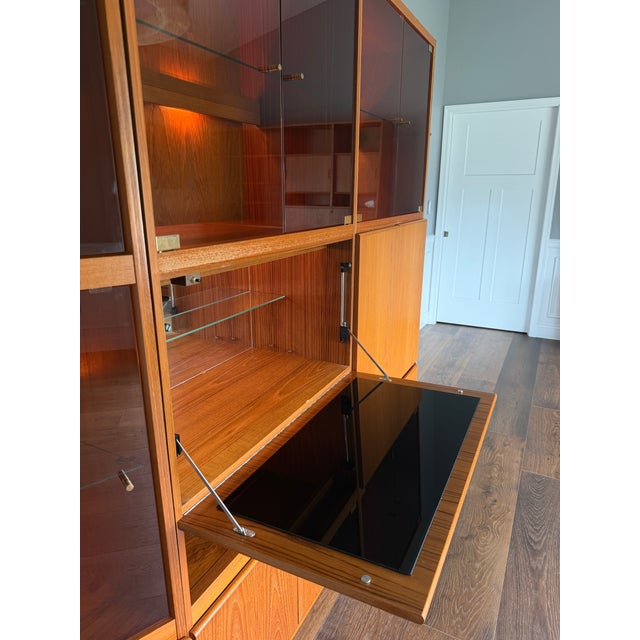 Brown 1970s Belgian Modern RVC Royal Viking Contemporary 4-Piece Lighted Wall Unit & Bar, 103" For Sale - Image 8 of 14