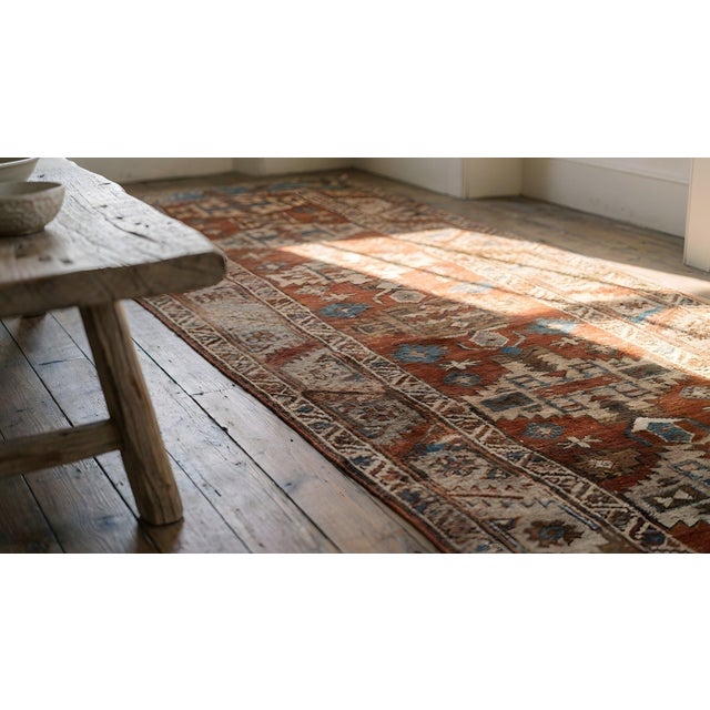 Red 1890s Red Rust Rustic Geometric Antique n.w. Persian Serapi Rug 3'2" X 13'10" Handknotted Wool Carpet For Sale - Image 8 of 8