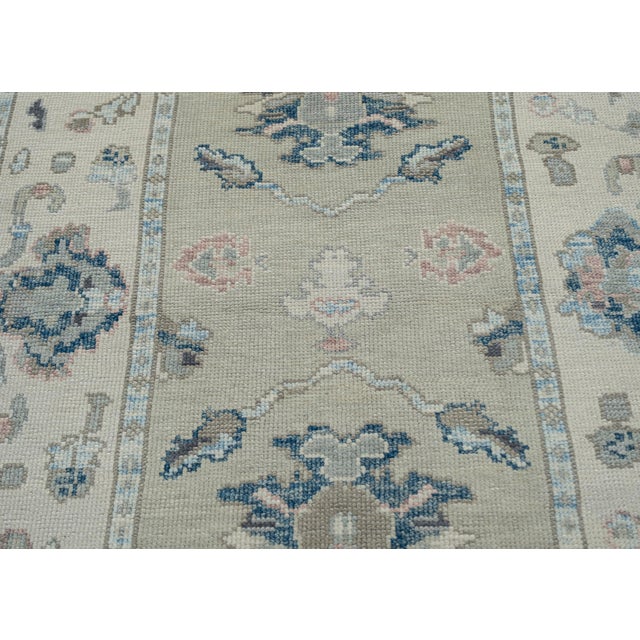 Gray Turkish Oushak Rug Soft Gray & Blue Floral Handwoven Rug 4'1" X 6' For Sale - Image 8 of 9