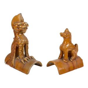 Antique Chinese Imperial Decorative Glazed Ceramic Roof Tiles- a Pair