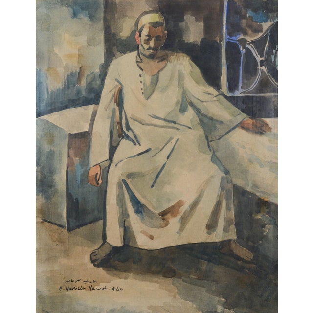 Hamed Abdalla, Arab Gentleman, 1950s, Watercolor & Paper For Sale - Image 6 of 6