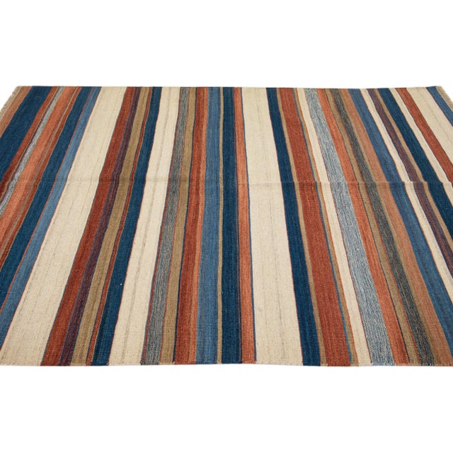 2020s 2020s Modern Kilim Handmade Multicolor Geometric Wool Rug For Sale - Image 5 of 7