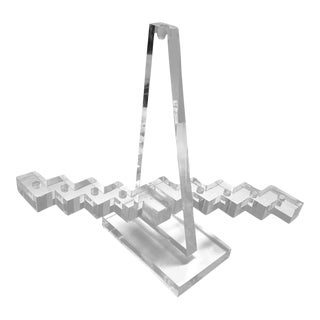 Vintage 15" Lucite Cubist Menorah Mid Century Artisan Made Floating Acrylic Judaic Art Sculpture One of a Kind For Sale