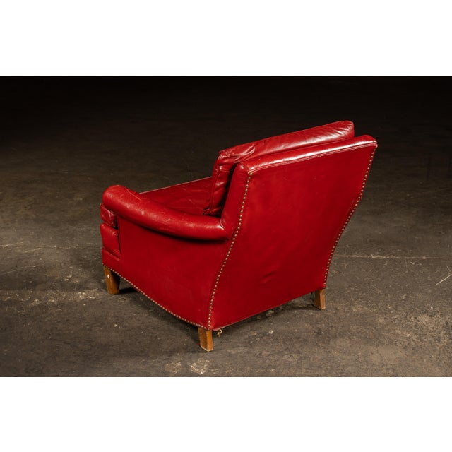 Mid 20th Century Vintage Tufted Leather Lounge Chair in Candy Apple Red For Sale - Image 5 of 14