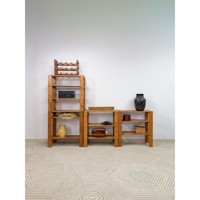 Vintage Modular Pine 4-Piece Shelf Unit Rustic Stackable Bookcase Organic Modern For Sale - Image 9 of 10