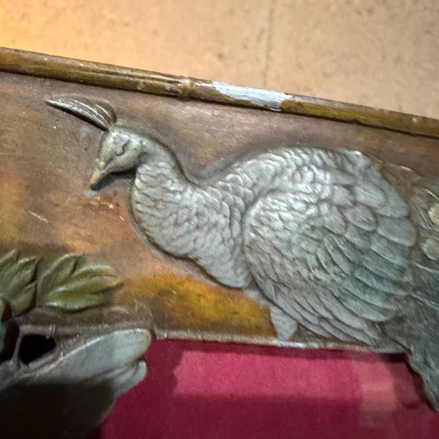 Japanese Antique Metal Picture Frame Peacocks and Floral Motifs Japanese Meiji Period For Sale - Image 3 of 11
