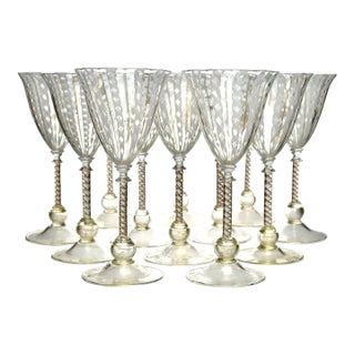 1950s Mid Century Cenedese Venetian Zanfirico Tall Goblets, Set of 12 For Sale
