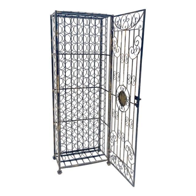 Very Large 96 Bottles Cage Shape Wine Rack Locker Wrought Iron For Sale