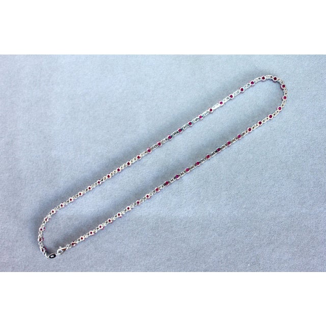 Ruby Diamond Bezel Set Tennis Line 14k White Gold Classic Set Unique Necklace For Sale - Image 9 of 14