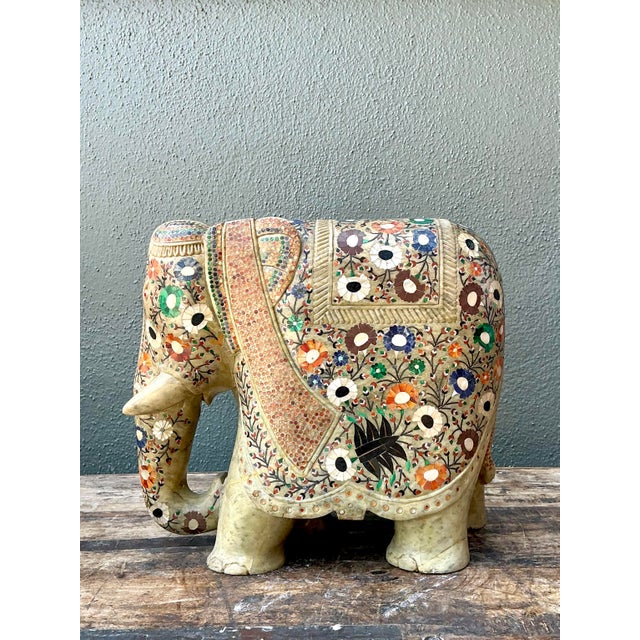 Late 20th Century Vintage Solid Stone Inlay Elephant For Sale - Image 5 of 12
