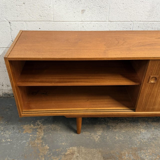 Mid-Century Modern Long Danish Modern Teak Low Sideboard With Sliding Doors, Circa 1960s For Sale - Image 3 of 8