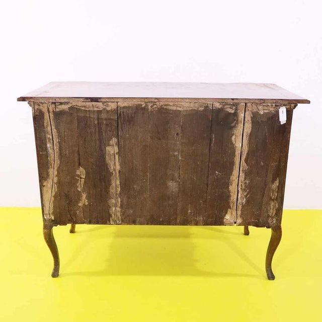 Wooden Chest of Drawers with Three Inlaid Drawers and Curved Front For Sale - Image 12 of 13