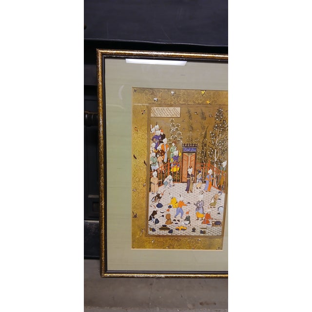 Ornamental & Decorative Materials 1920s Antique Persian Miniature Painting – Framed & Gilded For Sale - Image 7 of 12