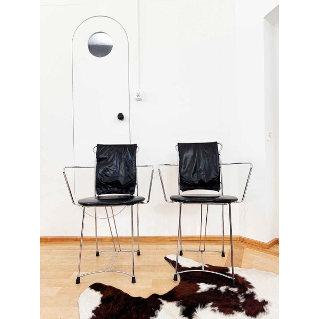 1980s Antonio Citterio Eridiana Leather + Metal Chairs, Xilitalia, Italy, 1980s, Set 6 For Sale - Image 5 of 12