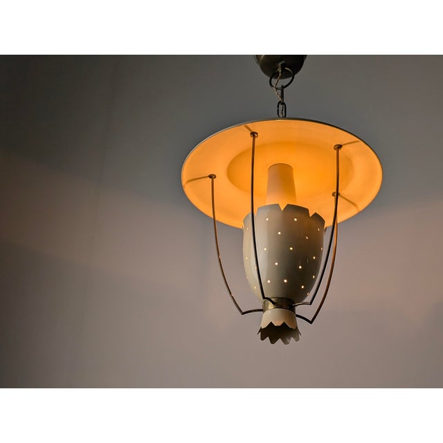 Italian Perforated Metal Pendant Lamp with Brass Details, 1940s For Sale - Image 11 of 13
