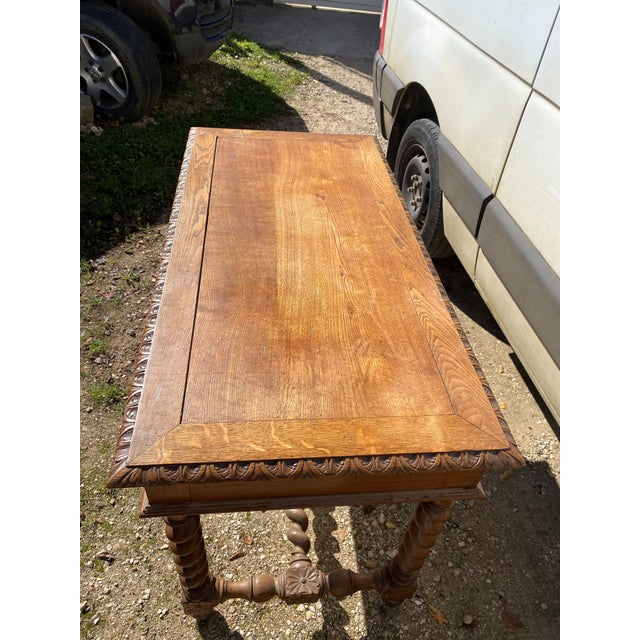 Louis XIII Style Oak 2-Drawer Desk with Twisted Legs For Sale - Image 12 of 18