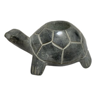 Vintage Stone Carved Turtle Decor TeaLight Holder For Sale