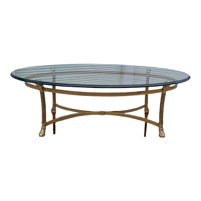 Late 20th Century Attributed LaBarge Glass Top Brass Coffee Table For Sale